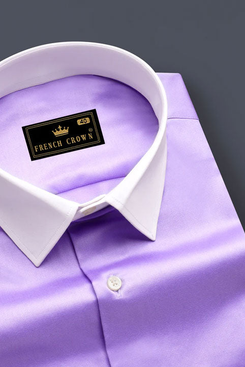 French Crown Purple And White Dress Shirt Plum Purple Formal Plain-Solid  Premium Cotton Shirt For